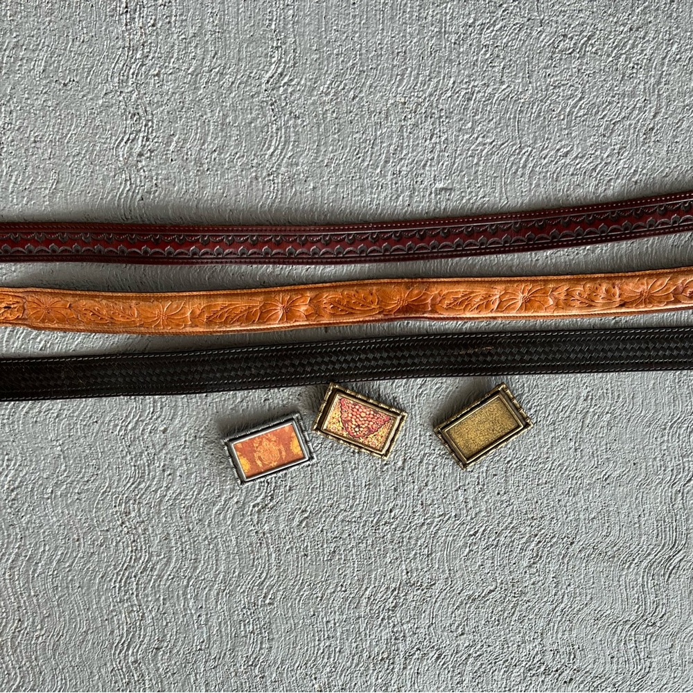 Three Leather Belts and interchangeable buckles